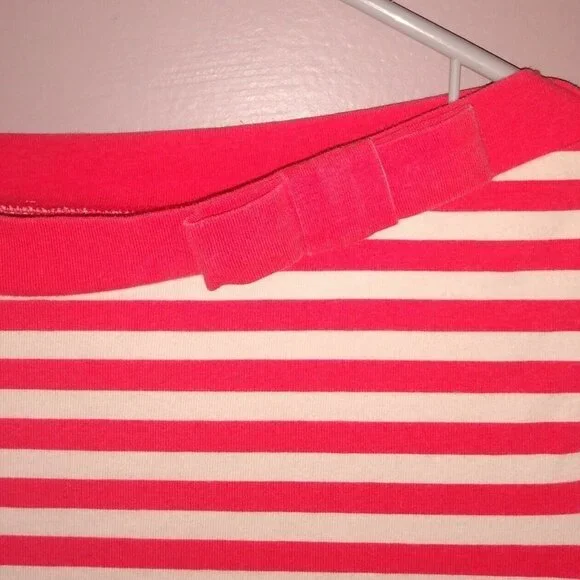 Kate Spade Women’s Small Striped T-shirt with Bow Coral Pink Orange - Picture 3 of 6